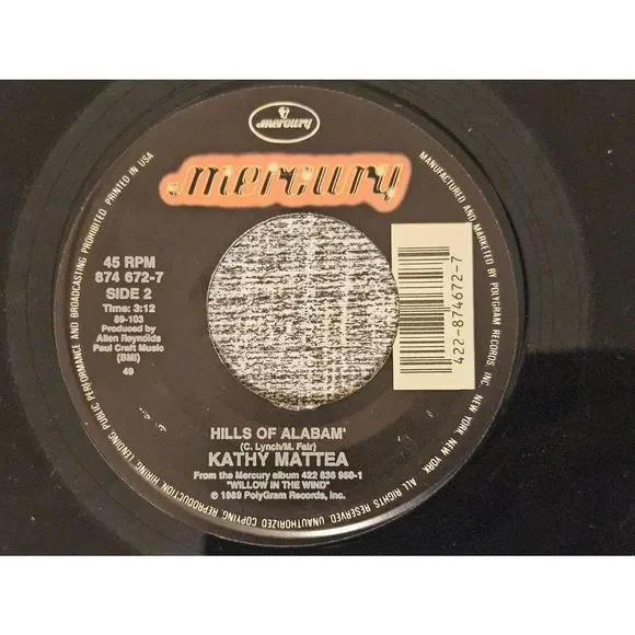 Kathy Mattea Burning old memories/hills of Alabama mercury 45  Vinyl Record - Picture 3 of 4